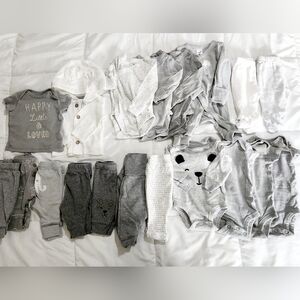 Newborn Baby White & Gray Clothing Bundle